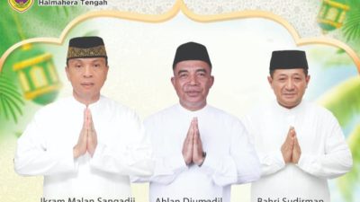 Bupati dan Wabup Halteng Salat Ied Bersama Masyarakat Patani Barat, Sekda di Kota Weda